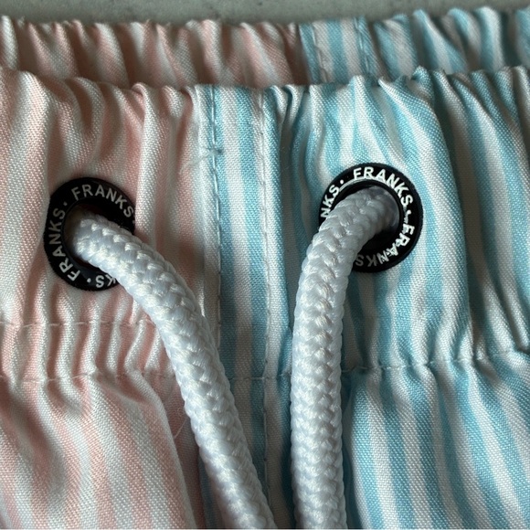 Franks Seersucker Swim Trunks Blue Pink Striped Size Medium - Picture 4 of 11